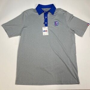 U Suck at Golf USAG Mens Performance Polo Shirt Gray Blue P03-L Large NWT